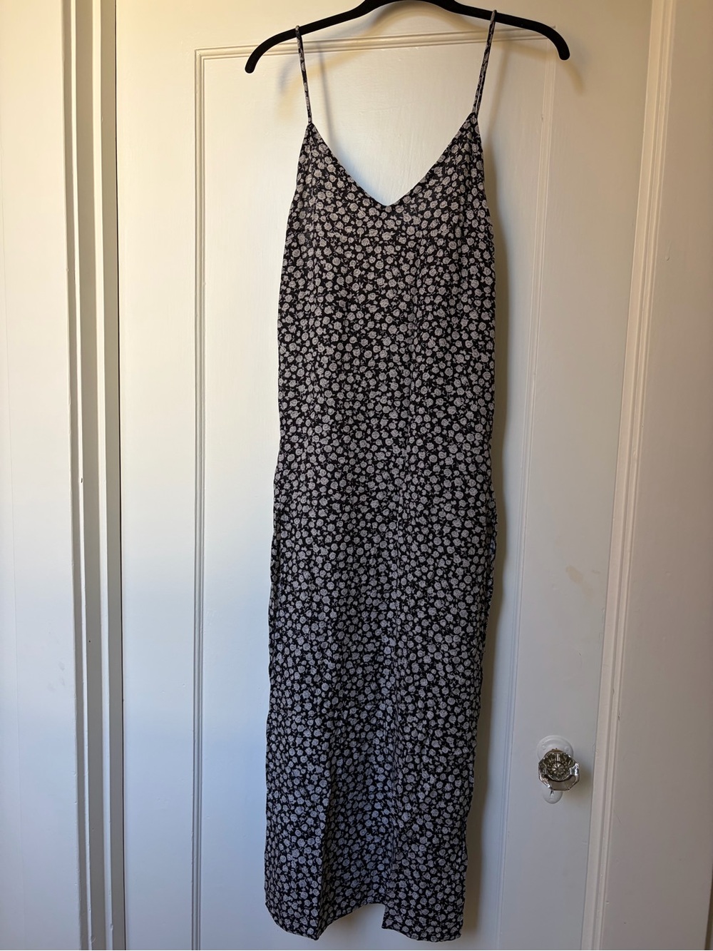 Motel Rocks Black White Floral Maxi Slip Dress Double Slit 90s